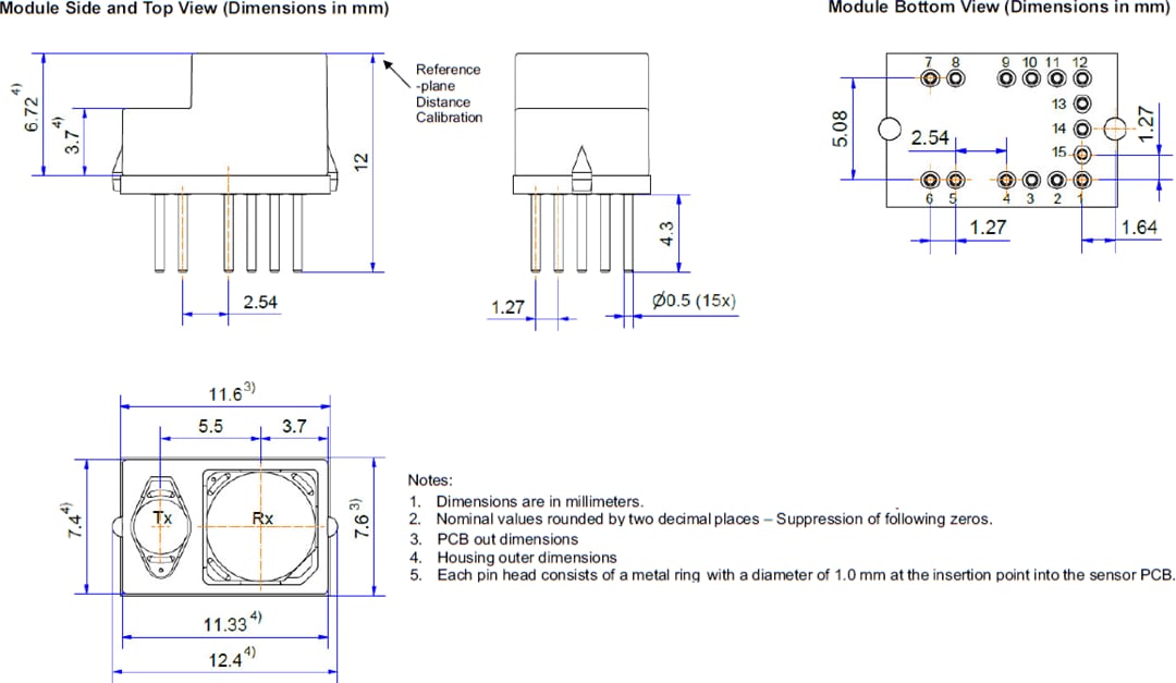 Mechanical Drawing - Broadcom AFBR-S50MV85I Time-of-Flight Sensor Module Mechanical Drawing - Broadcom AFBR-S50MV85I Time-of-Flight Sensor Module