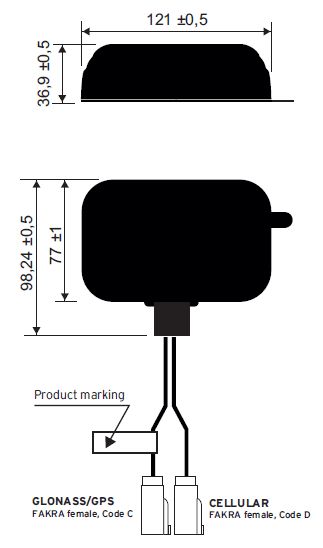TE Hirschmann Mobility Cellular / GNSS Antenna 121 x 77 x 37mm