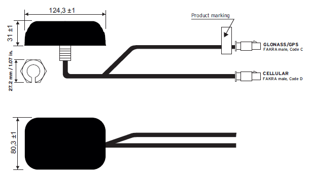 TE Hirschmann Mobility Cellular / GNSS Antenna 124 x 80 x 31mm