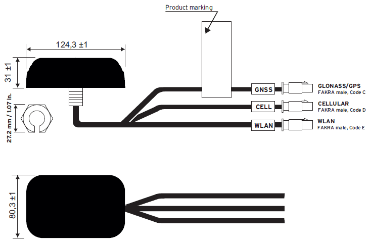TE Hirschmann Mobility Cellular / GNSS / WLAN  Harsh Environment Antenna
