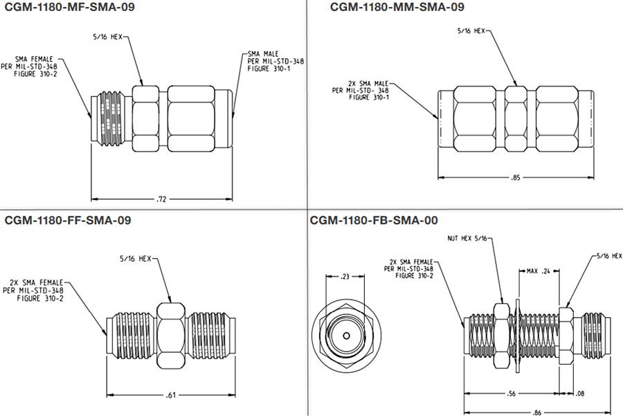 Midwest Microwave / Cinch Connectivity Solutions Commercial Grade SMA Adapters
