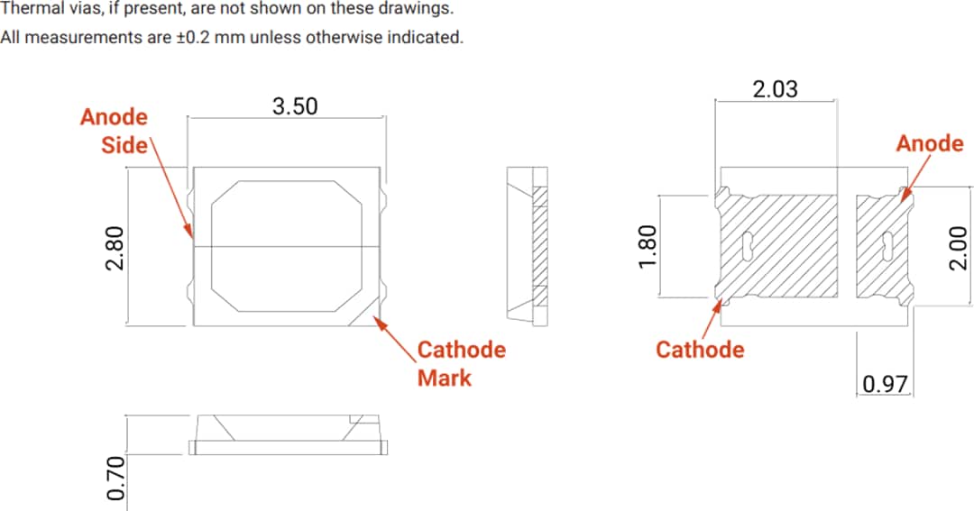 Mechanical Drawing - Cree LED J-Series 2835 Single Color LEDs