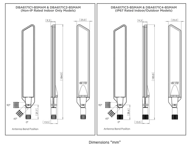Mechanical Drawing - TE Connectivity / Laird External Antennas DBA6171Cx 5G/4G Indoor/Outdoor Blade Omni Antennas
