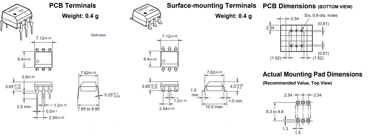 Mechanical Drawing - Omron Electronics G3VM-63BR/63ER MOSFET Relays Mechanical Drawing - Omron Electronics G3VM-63BR/63ER MOSFET Relays