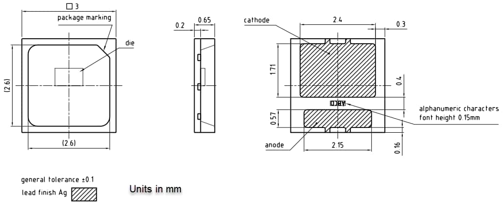 Mechanical Drawing - ams OSRAM OSTUNE® E3030 KW DSLP31.CC 140mA LEDs Mechanical Drawing - ams OSRAM OSTUNE® E3030 KW DSLP31.CC 140mA LEDs