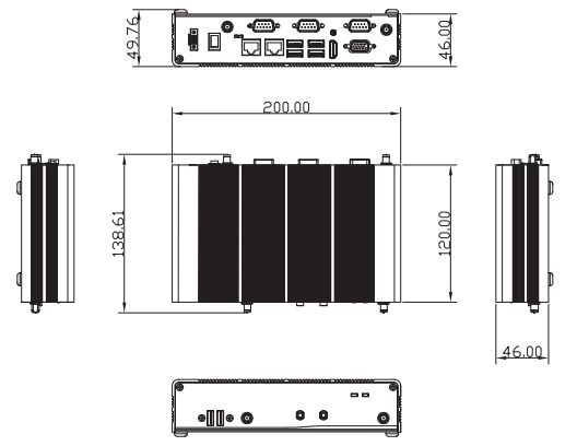 Mechanical Drawing - Axiomtek eBOX626-311-FL Fanless Embedded System