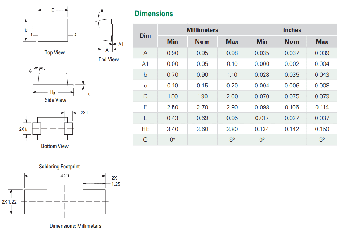 Mechanical Drawing - Littelfuse SMF4L-T1G Low Leakage TVS Diodes