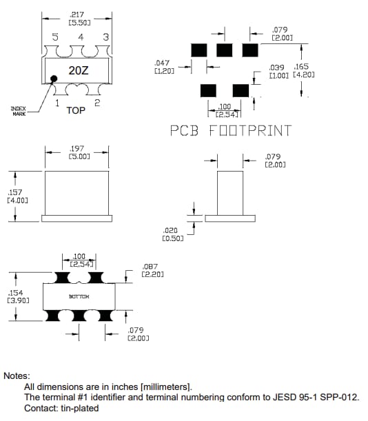 Mechanical Drawing - Qorvo QPP0020 Audio/Signal Transformers