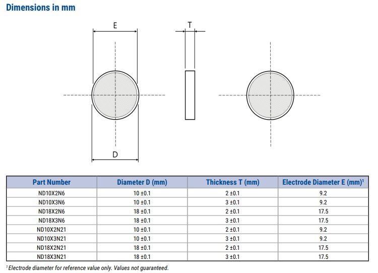 Mechanical Drawing - KEMET Disc Shape Piezoelectric Transducers
