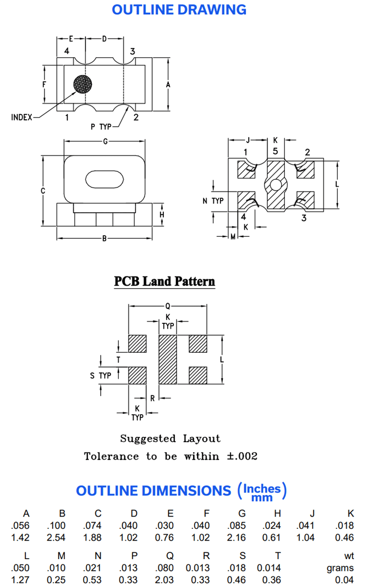 Mechanical Drawing - Mini-Circuits TTC1-682W+ RF Transformer