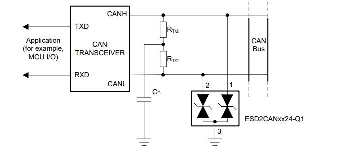 Application Circuit Diagram - Texas Instruments ESD2CANxx24/ESD2CANxx24-Q1 ESD Protection Diodes