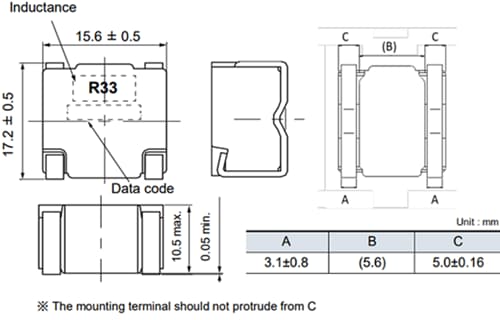 Mechanical Drawing - Panasonic Electronic Components PCC-M15A0MF Power Choke Coils (Automotive Grade) Mechanical Drawing - Panasonic Electronic Components PCC-M15A0MF Power Choke Coils (Automotive Grade)