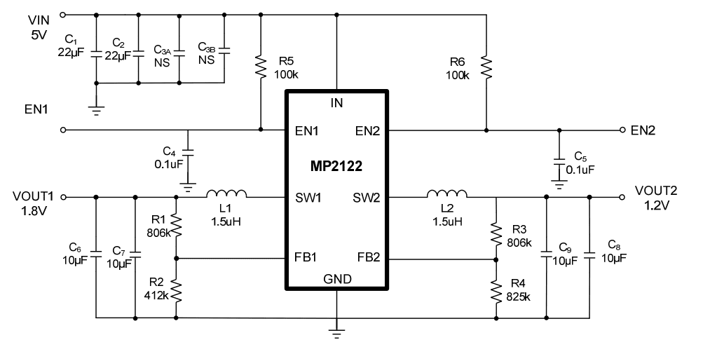 Schematic - Monolithic Power Systems (MPS) EV2122-J-00A Evaluation Board