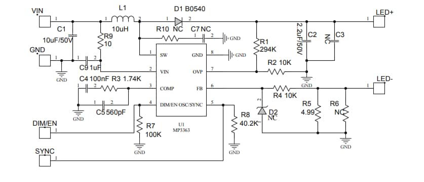 Schematic - Monolithic Power Systems (MPS) EV3363-J-00A Evaluation Board Schematic - Monolithic Power Systems (MPS) EV3363-J-00A Evaluation Board