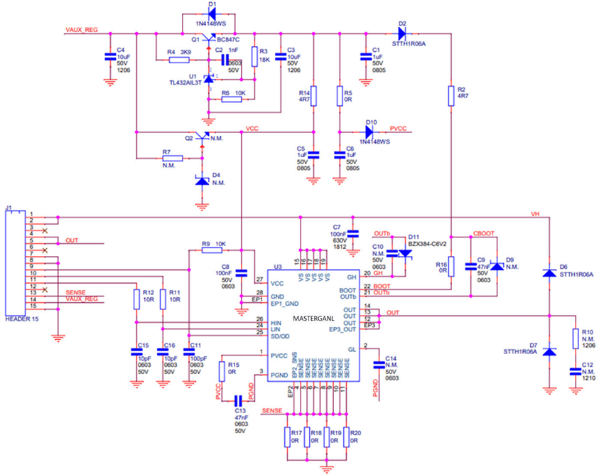 Schematic - STMicroelectronics EVLMG1LPBRDR1 GaN-Based Half-Bridge Power Module