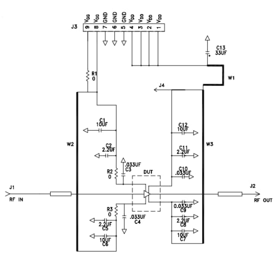 Schematic - MACOM CMPA601J025F-AMP Evaluation Board