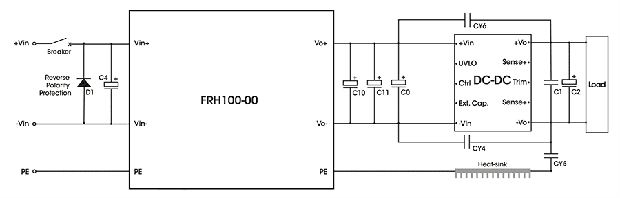 Application Circuit Diagram - Bel Power Solutions FRH100-00 DC-DC Converter Input Filter