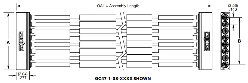 Mechanical Drawing - Samtec GC47 Magnum RF™ SMPM Ganged Cable Assemblies