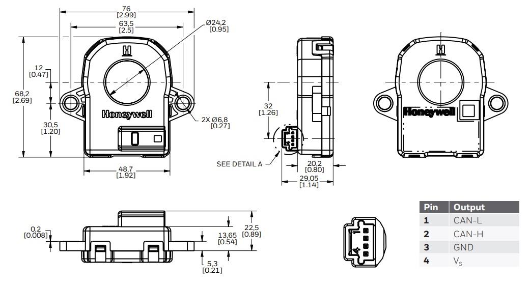 Mechanical Drawing - Honeywell CSNV700 Flux Gate Current Sensors