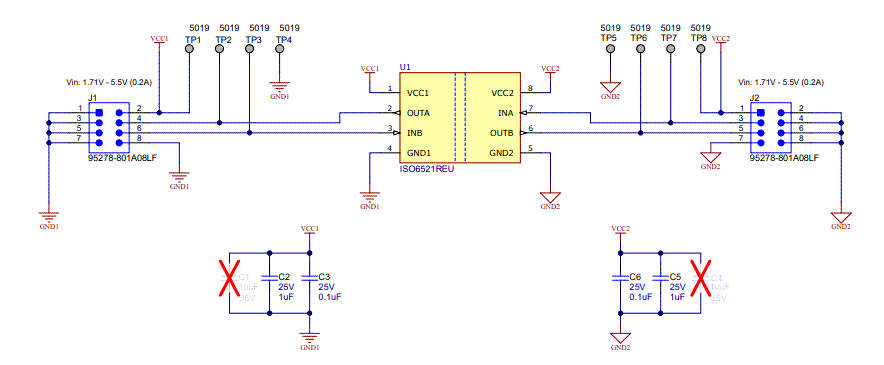 Schematic - Texas Instruments ISO6521REUEVM Evaluation Module