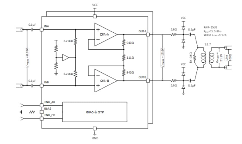 Application Circuit Diagram - Lumissil IS31CG1110 MIMO/SISO Differential Line Driver