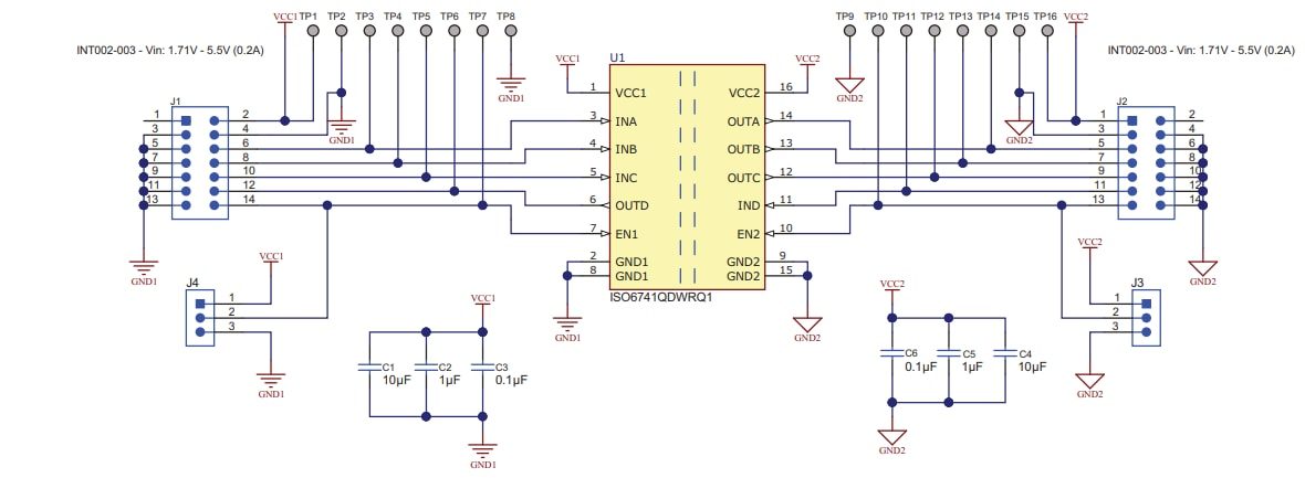 Schematic - Texas Instruments ISO6741DWEVM Evaluation Module