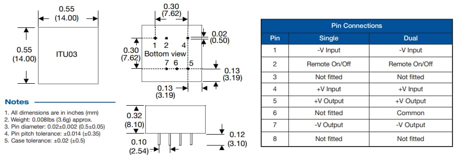 XP Power ITU03 3W Regulated DC-DC Converters