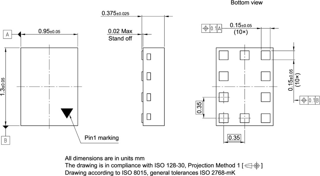 Mechanical Drawing - Infineon Technologies BGSA14M2N10 Ultra Small Antenna Tuning Switch