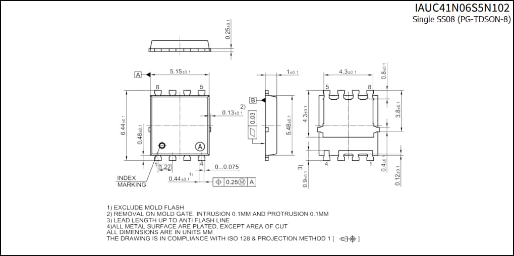 Mechanical Drawing - Infineon Technologies IAUZ4xN06S5 60V Automotive OptiMOS™-5 MOSFETs Mechanical Drawing - Infineon Technologies IAUZ4xN06S5 60V Automotive OptiMOS™-5 MOSFETs