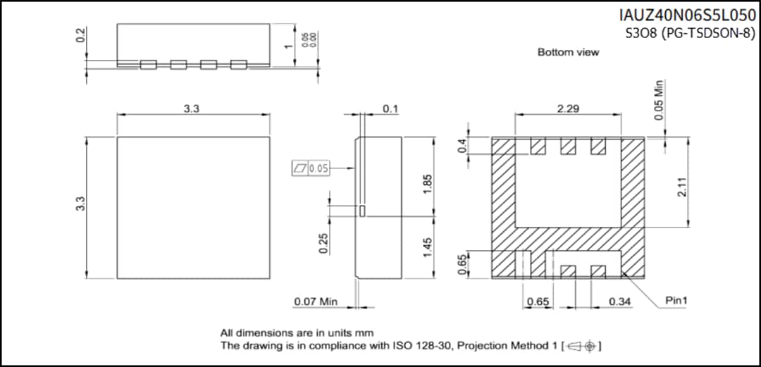 Mechanical Drawing - Infineon Technologies IAUZ4xN06S5 60V Automotive OptiMOS™-5 MOSFETs