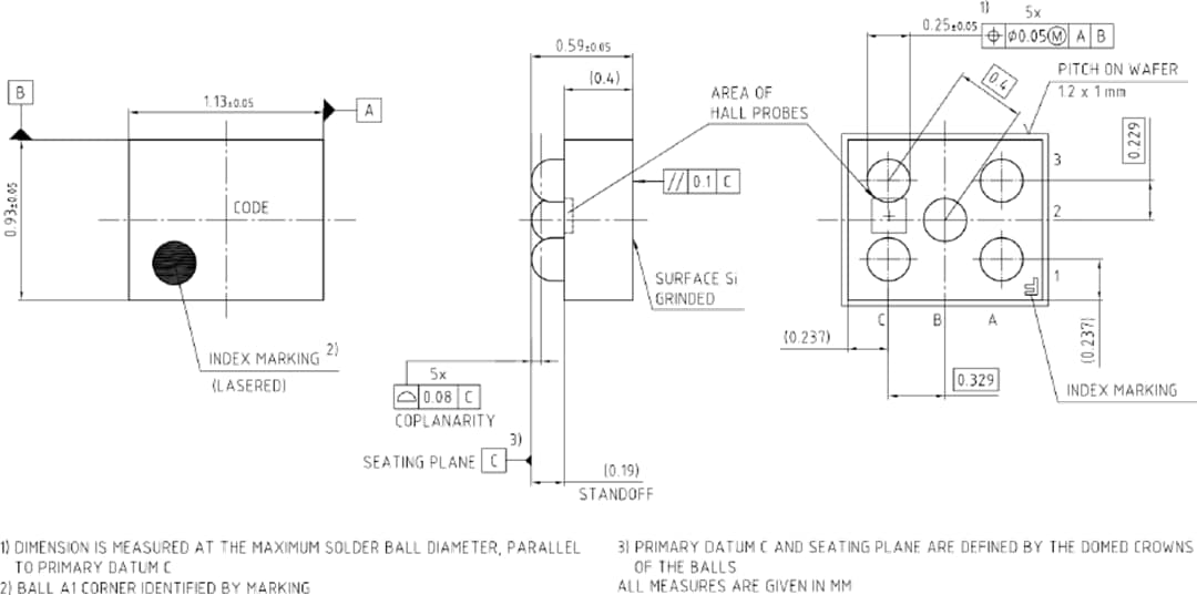 Mechanical Drawing - Infineon Technologies TLI493D-W2BW Low Power 3D Hall Sensor