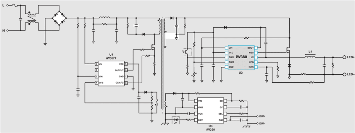 Application Circuit Diagram - Renesas Electronics iW380 High-Resolution Buck LED Drivers