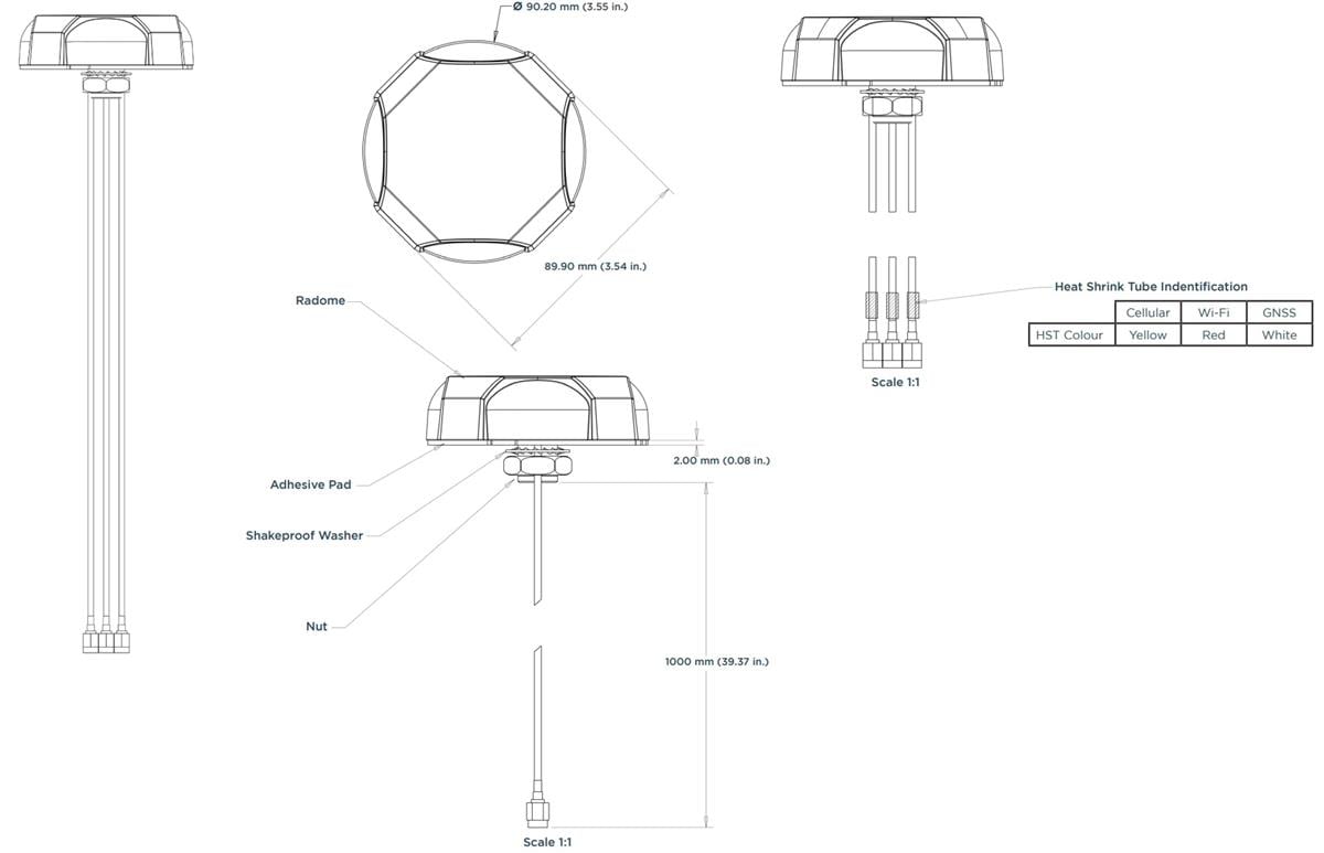 Mechanical Drawing - TE Connectivity / Laird External Antennas VersAnte L000321-01 Cellular Puck Antenna