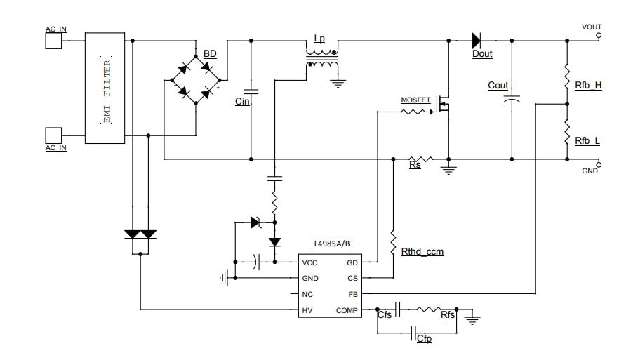 Application Circuit Diagram - STMicroelectronics L4985 CCM PFC Controllers