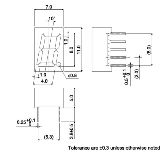 Mechanical Drawing - ROHM Semiconductor LAP-301 Single Digit LED Numeric Displays