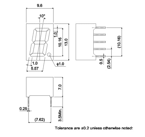 Mechanical Drawing - ROHM Semiconductor LAP-401 Single Digit LED Numeric Displays Mechanical Drawing - ROHM Semiconductor LAP-401 Single Digit LED Numeric Displays