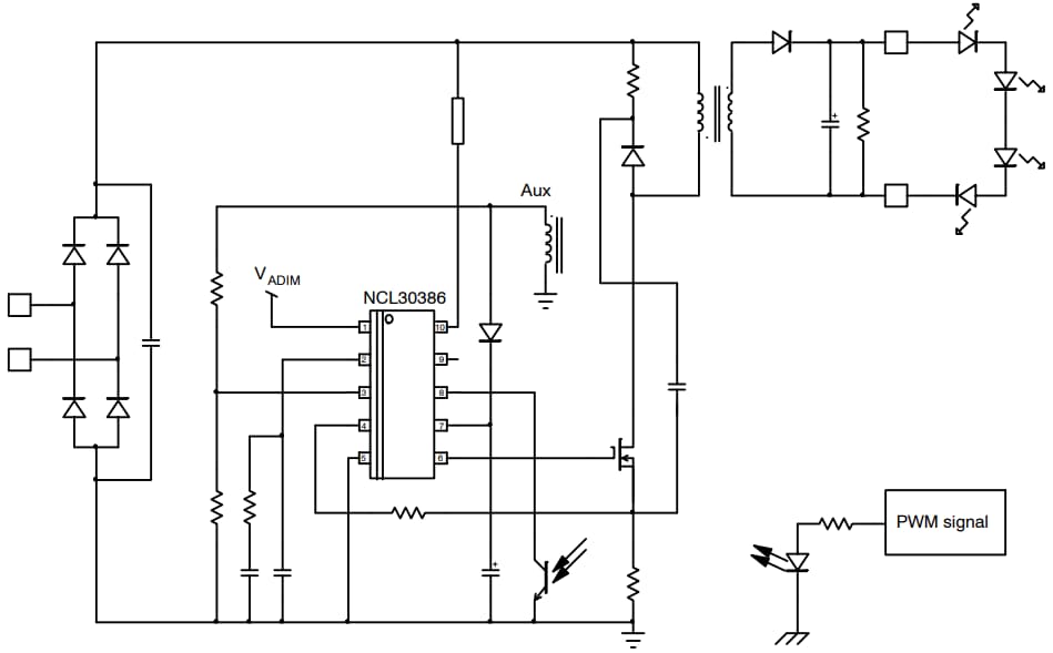 Application Circuit Diagram - onsemi NCL30486 Smart-Dimmable CC/CV PSR Controllers