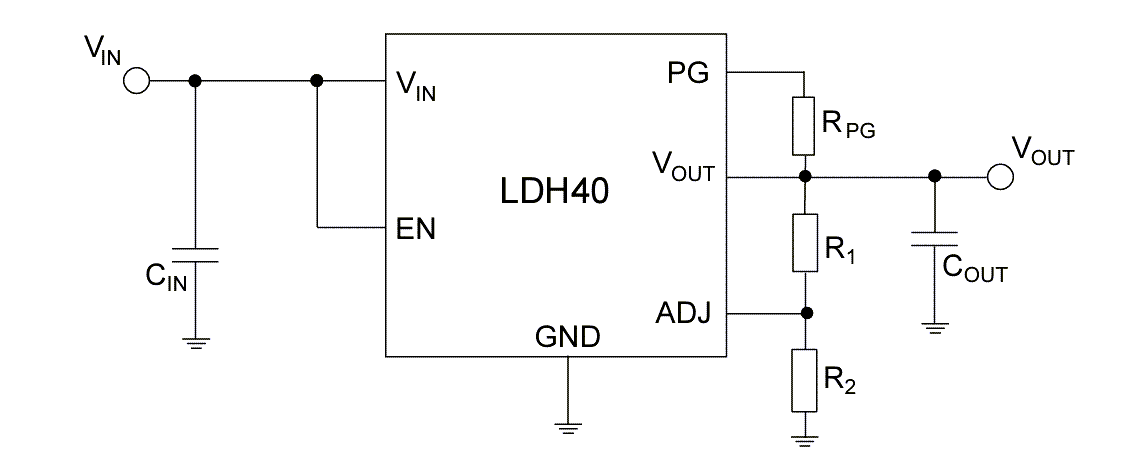 Application Circuit Diagram - STMicroelectronics LDH40 200mA Low Dropout LDO Application Circuit Diagram - STMicroelectronics LDH40 200mA Low Dropout LDO