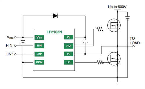 Application Circuit Diagram - IXYS LF2103N Half-Bridge Gate Driver