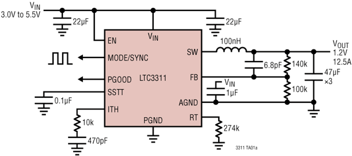 Application Circuit Diagram - Analog Devices Inc. LTC3311 & LTC3311S Step-Down Silent Switchers