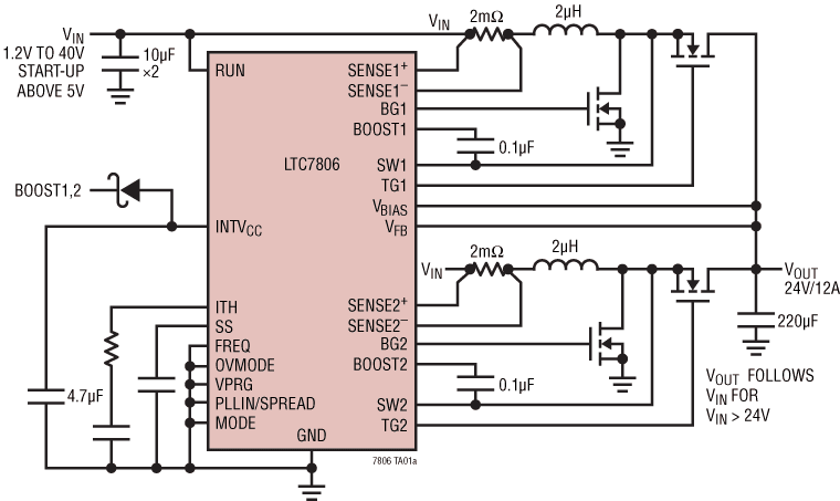 Application Circuit Diagram - Analog Devices Inc. LTC7806 2-Phase Synchronous Boost Controllers