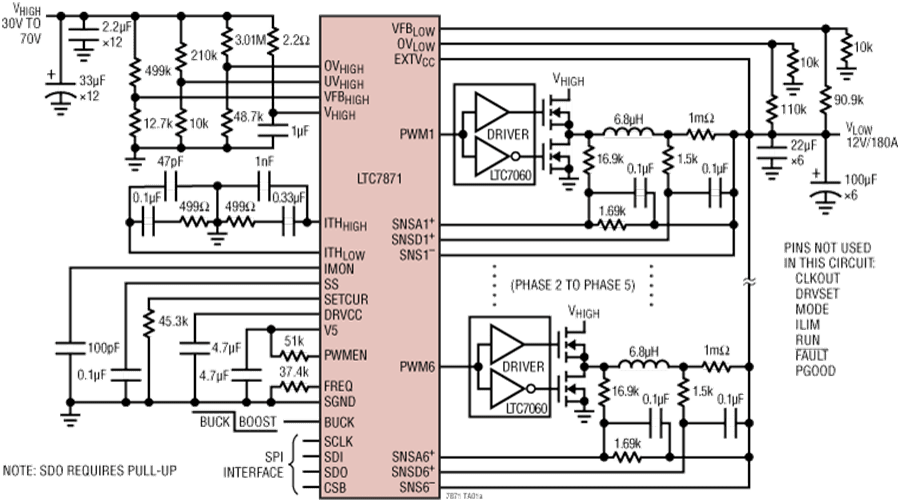 Application Circuit Diagram - Analog Devices Inc. LTC7871 Bidirectional Buck or Boost Controllers