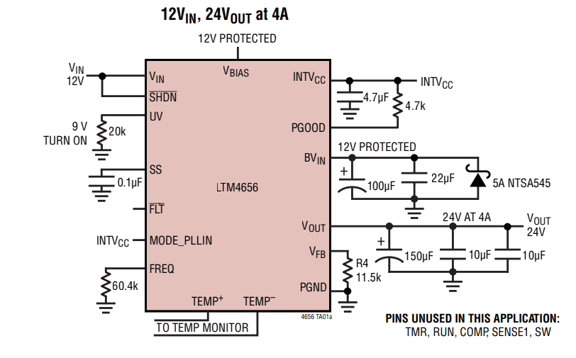 Application Circuit Diagram - Analog Devices Inc. LTM4656/LTM4656-1 Synch Boost μModule® Regulators