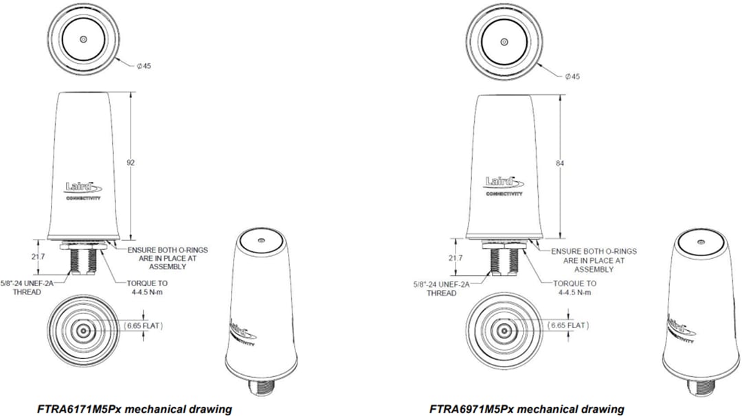 Mechanical Drawing - Ezurio 5G Phantom Low-Profile On-Ground Plane Antennas