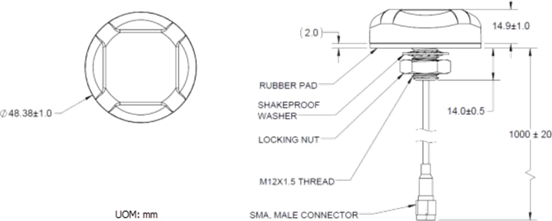 Mechanical Drawing - TE Connectivity / Laird External Antennas GNS1559MPF Mini GNSS