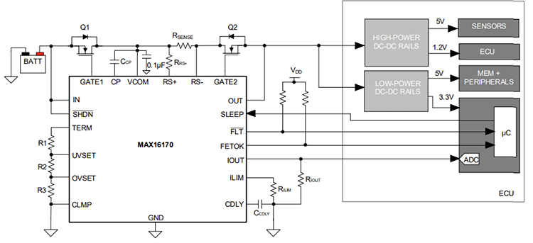 Application Circuit Diagram - Analog Devices Inc. MAX16170 High-Voltage Ideal Diode Controller