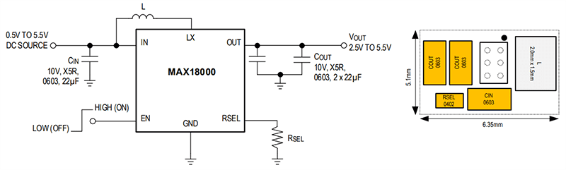 Application Circuit Diagram - Analog Devices / Maxim Integrated MAX18000 nanoPower Boost Converter
