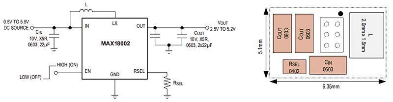 Application Circuit Diagram - Analog Devices / Maxim Integrated MAX18002 Ultrasonic Boost Converter