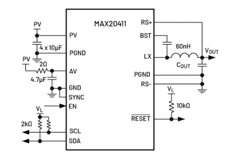 Block Diagram - Analog Devices / Maxim Integrated MAX20411 Automotive Single Step-Down Converters