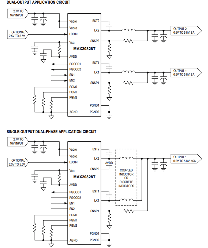 Application Circuit Diagram - Analog Devices Inc. MAX20828T Step Down DC-DC Switching Regulator
